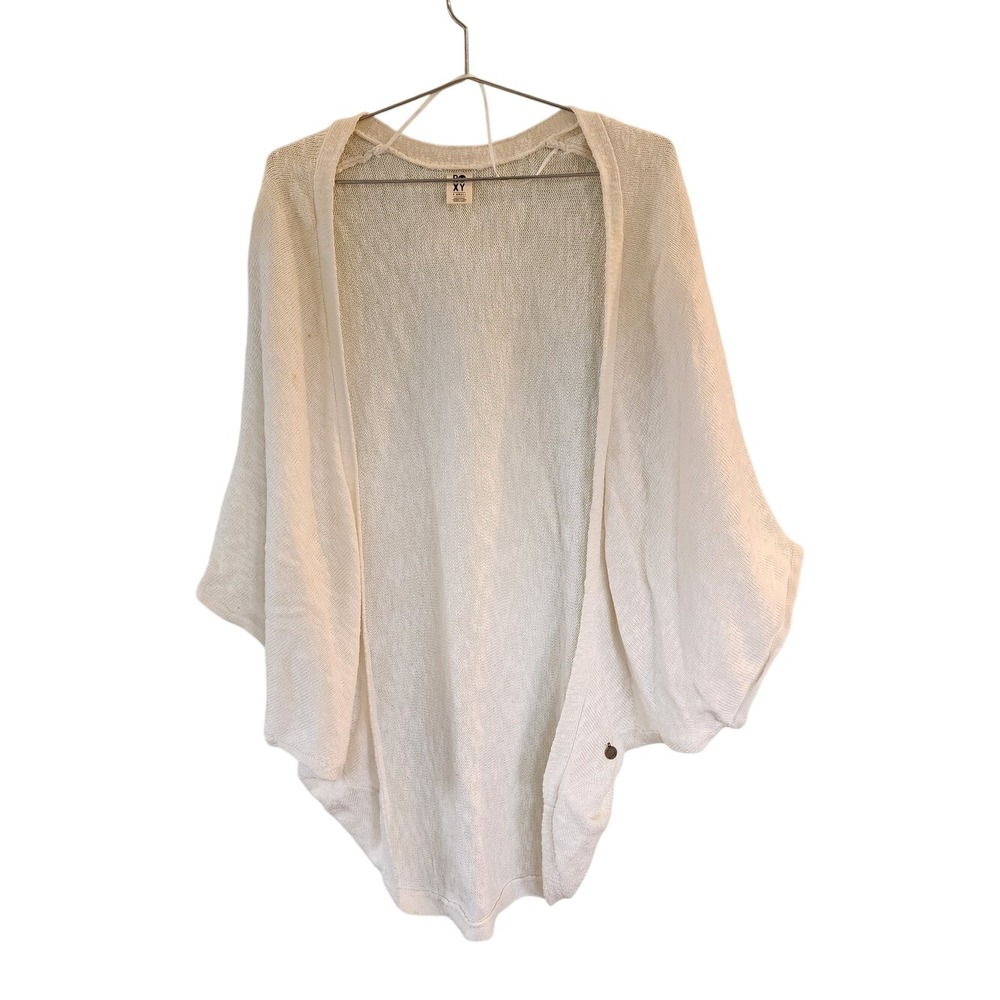 Roxy Cardigan Women XS White Open Front Knit Lightweight Beach Layering Summer